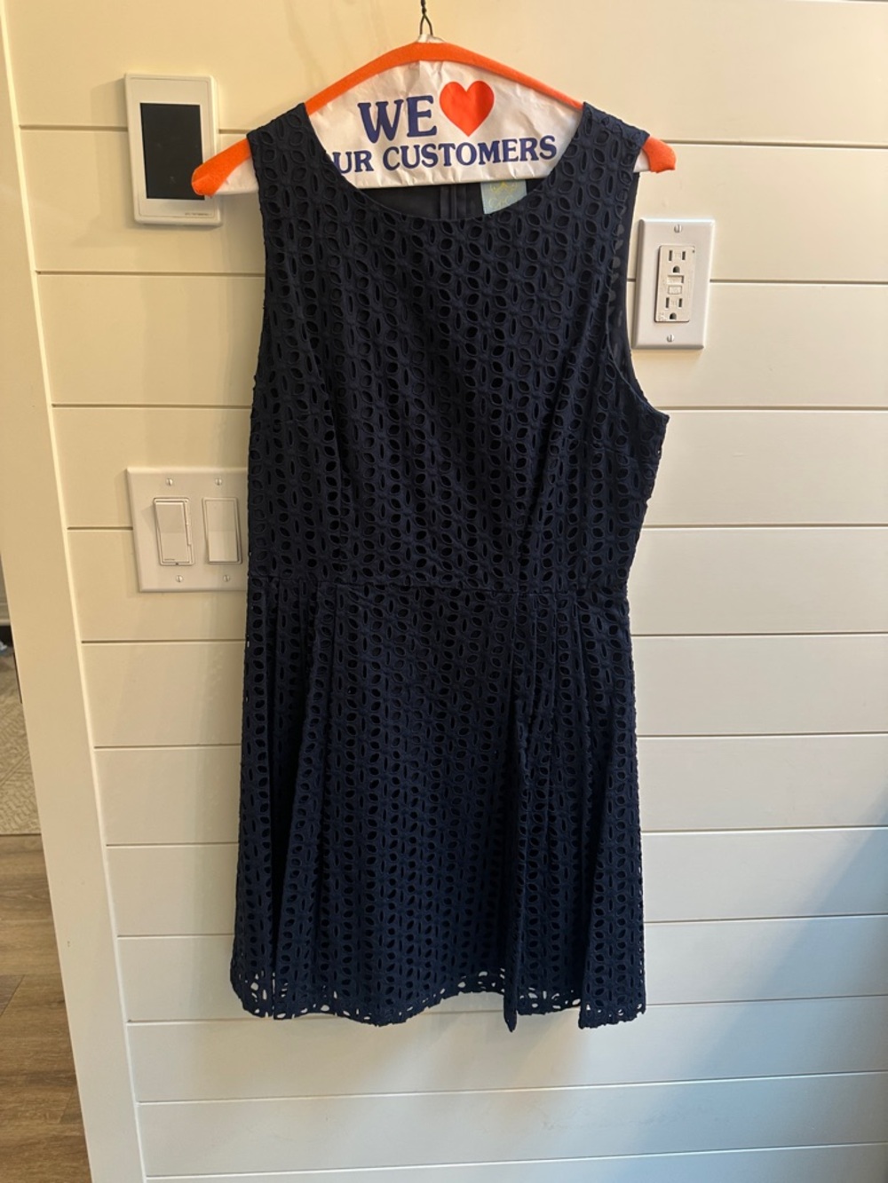 CeCe Dark Blur Eyelet Fit-and-Flare Dress